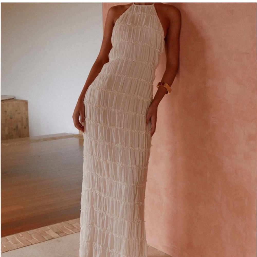 Peppermayo Aullie Maxi Dress Ivory Halter Open Back Size 2
